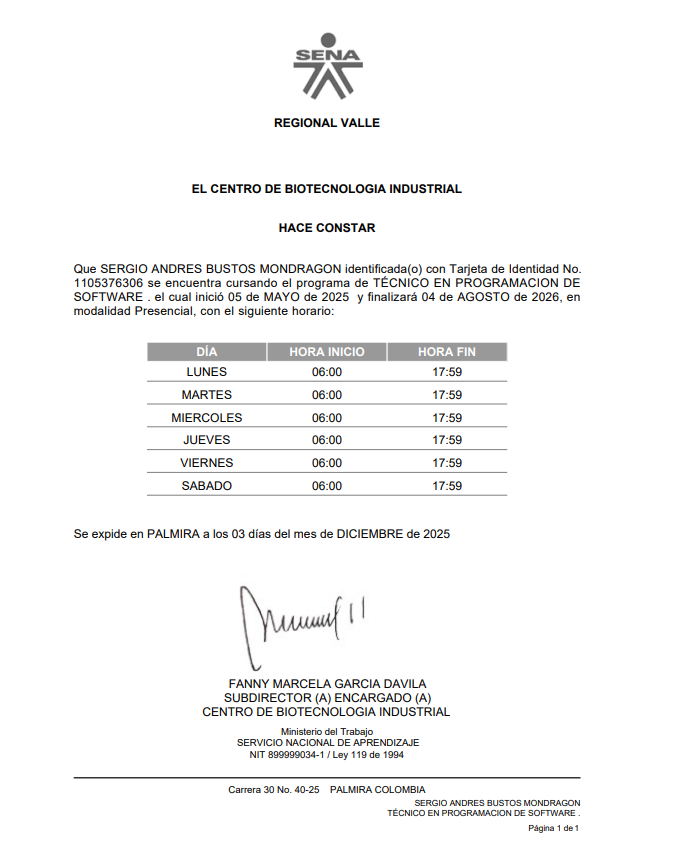 Certificado Técnico en Programación de Software
